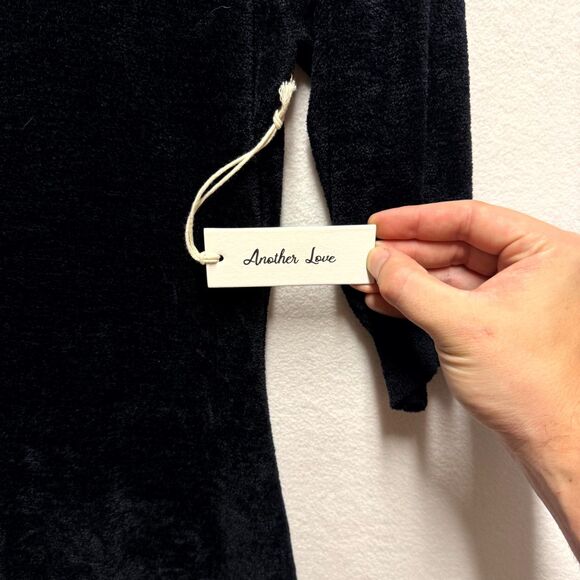 Another Love $98 Zola Sweater Dress Black Velvet Puff Sleeve Size S - Picture 2 of 11